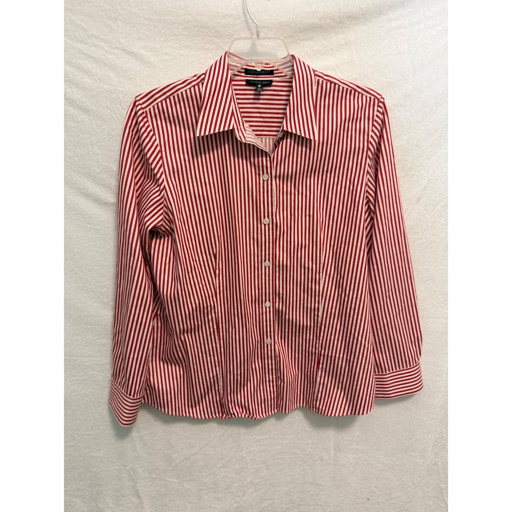 Foxcroft Wrinkle Free Fitted Red White Striped Button Down Shirt Womens 18